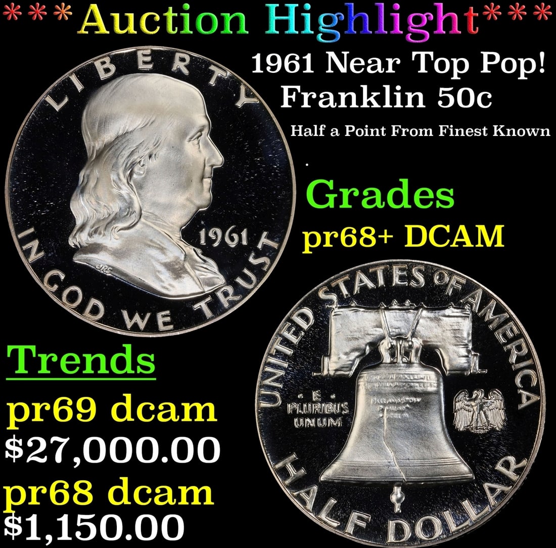 ***Major Highlight*** 1961 Proof Franklin Half Dollar Near Top Pop! 50c pr68+ DCAM SEGS (fc) (1 of 3)