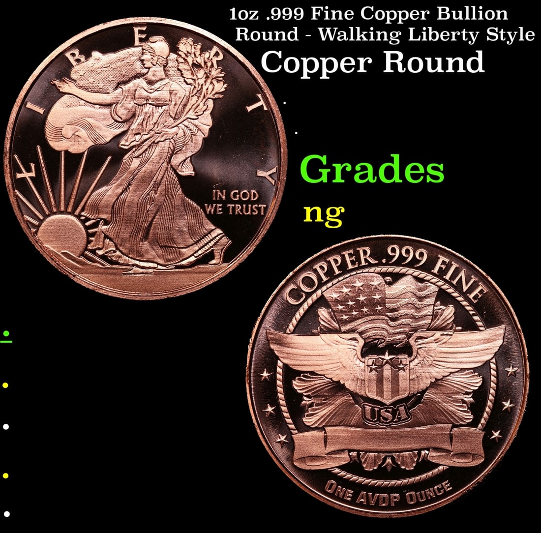 1oz .999 Fine Copper Bullion Round - Walking Liberty Style (1 of 3)