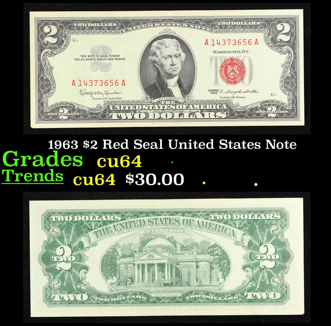 1963 $2 Red Seal United States Note Grades Choice CU (1 of 3)