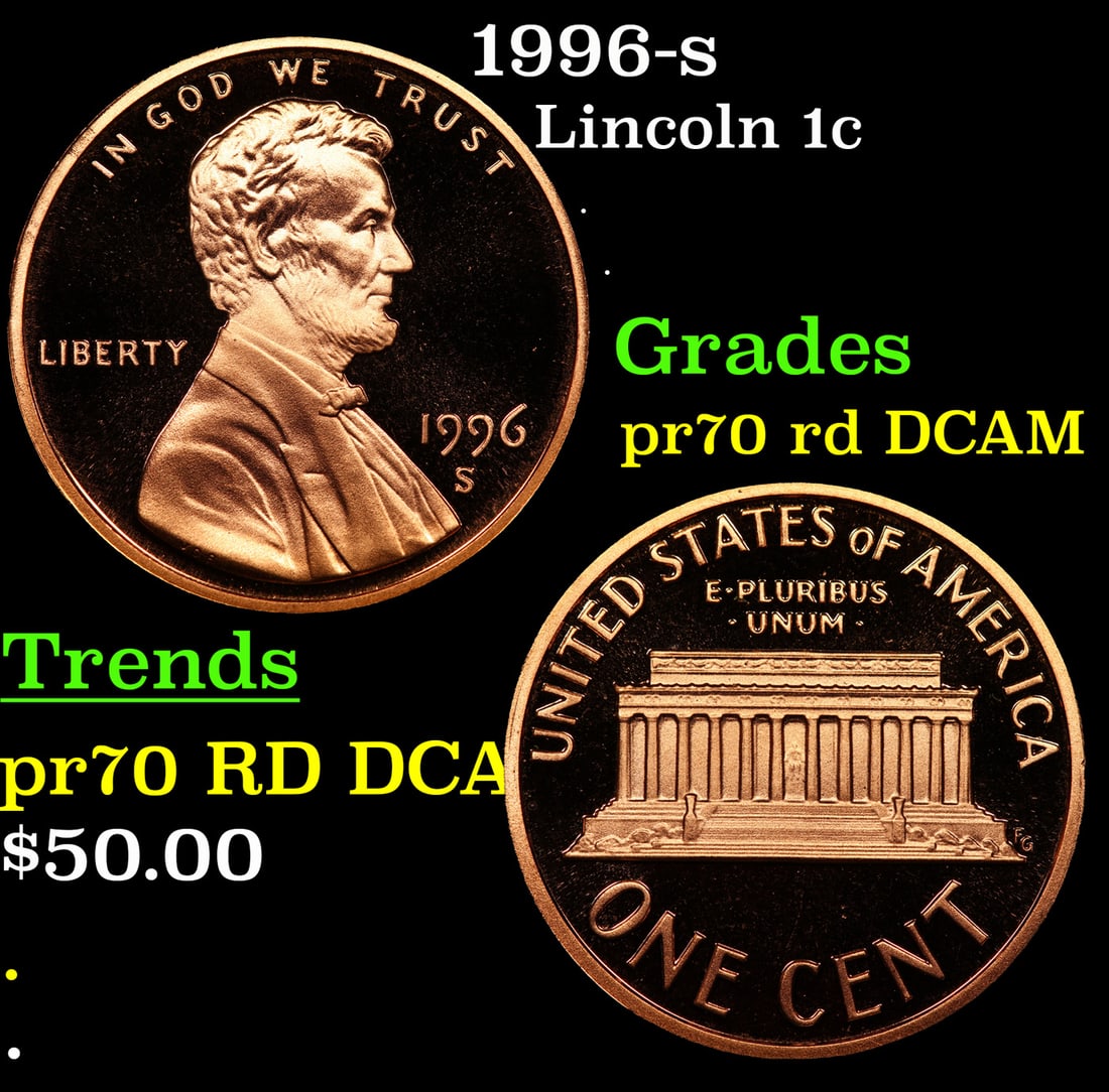 1996-s Proof Lincoln Cent 1c pr70 rd DCAM SEGS (1 of 3)
