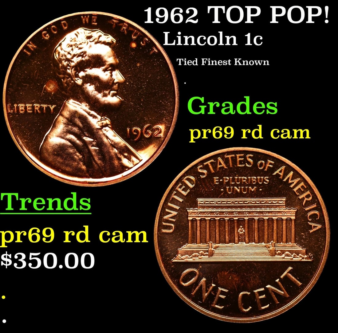 1962 Proof Lincoln Cent TOP POP! 1c Graded pr69 rd cam BY SEGS (1 of 3)