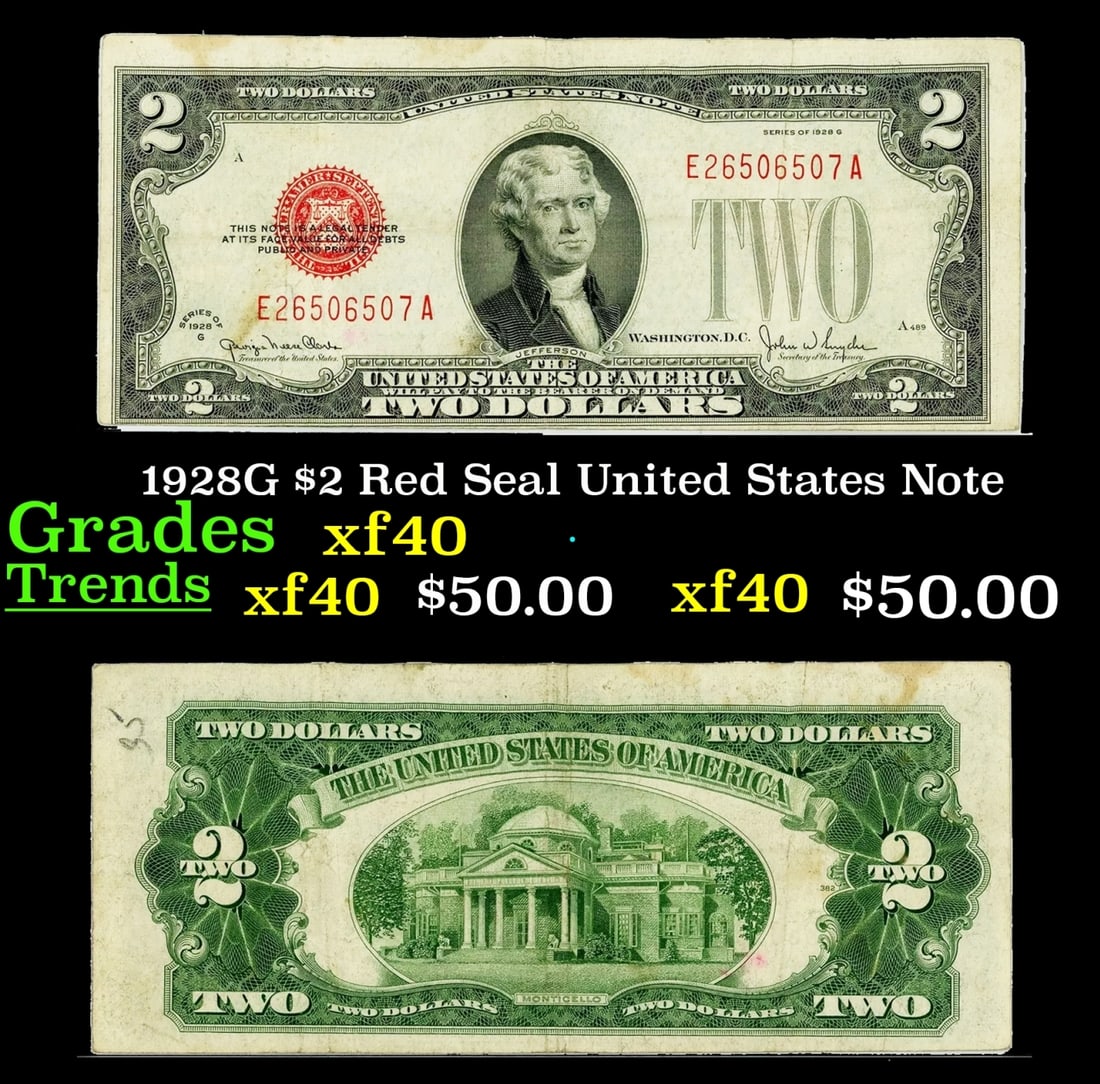 1928G $2 Red Seal United States Note Grades xf (1 of 3)