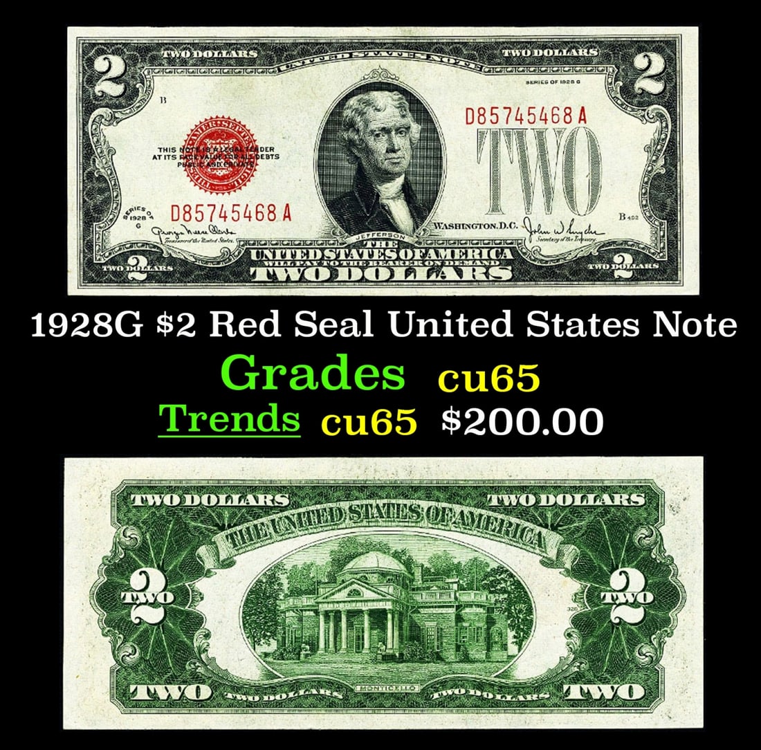 1928G $2 Red Seal United States Note Grades Gem CU (1 of 3)