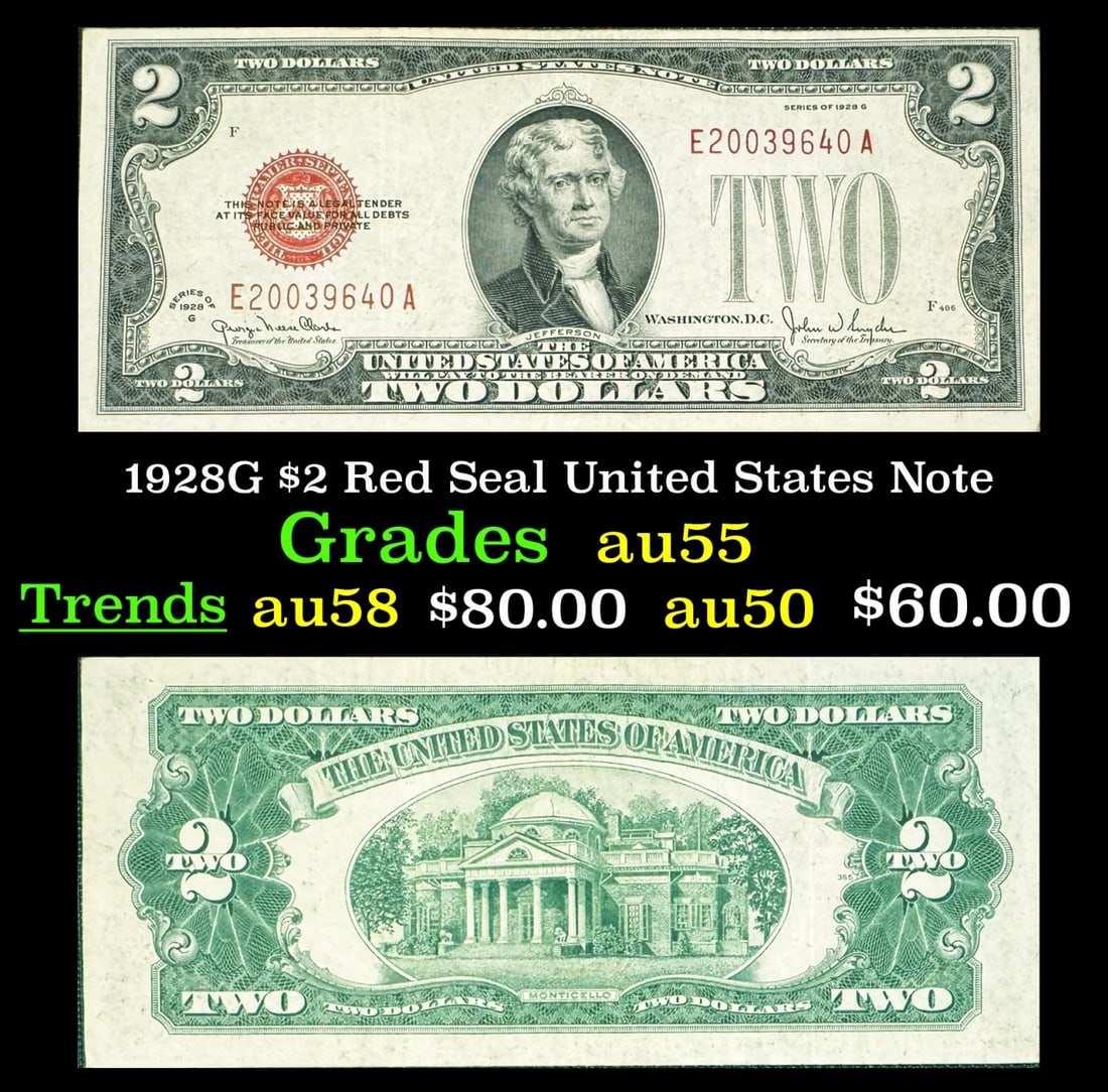 1928G $2 Red Seal United States Note Grades Choice AU (1 of 3)