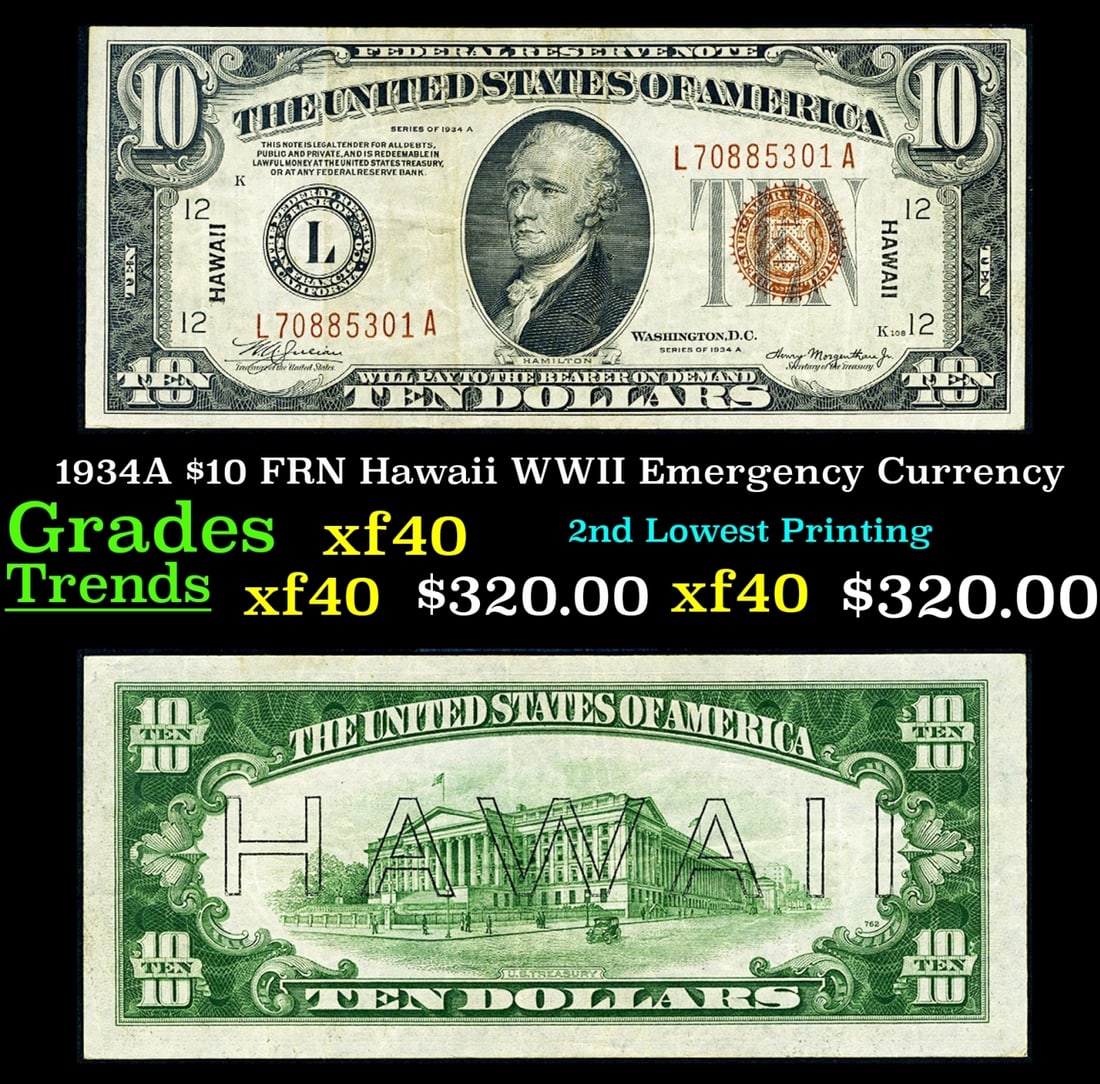 1934A $10 FRN Hawaii WWII Emergency Currency Grades xf (1 of 3)
