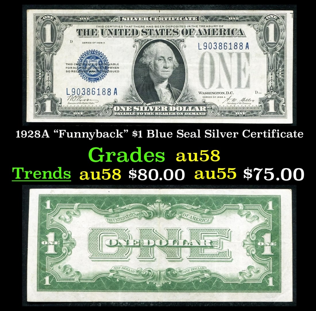 1928A "Funnyback" $1 Blue Seal Silver Certificate Grades Choice AU/BU Slider (1 of 3)