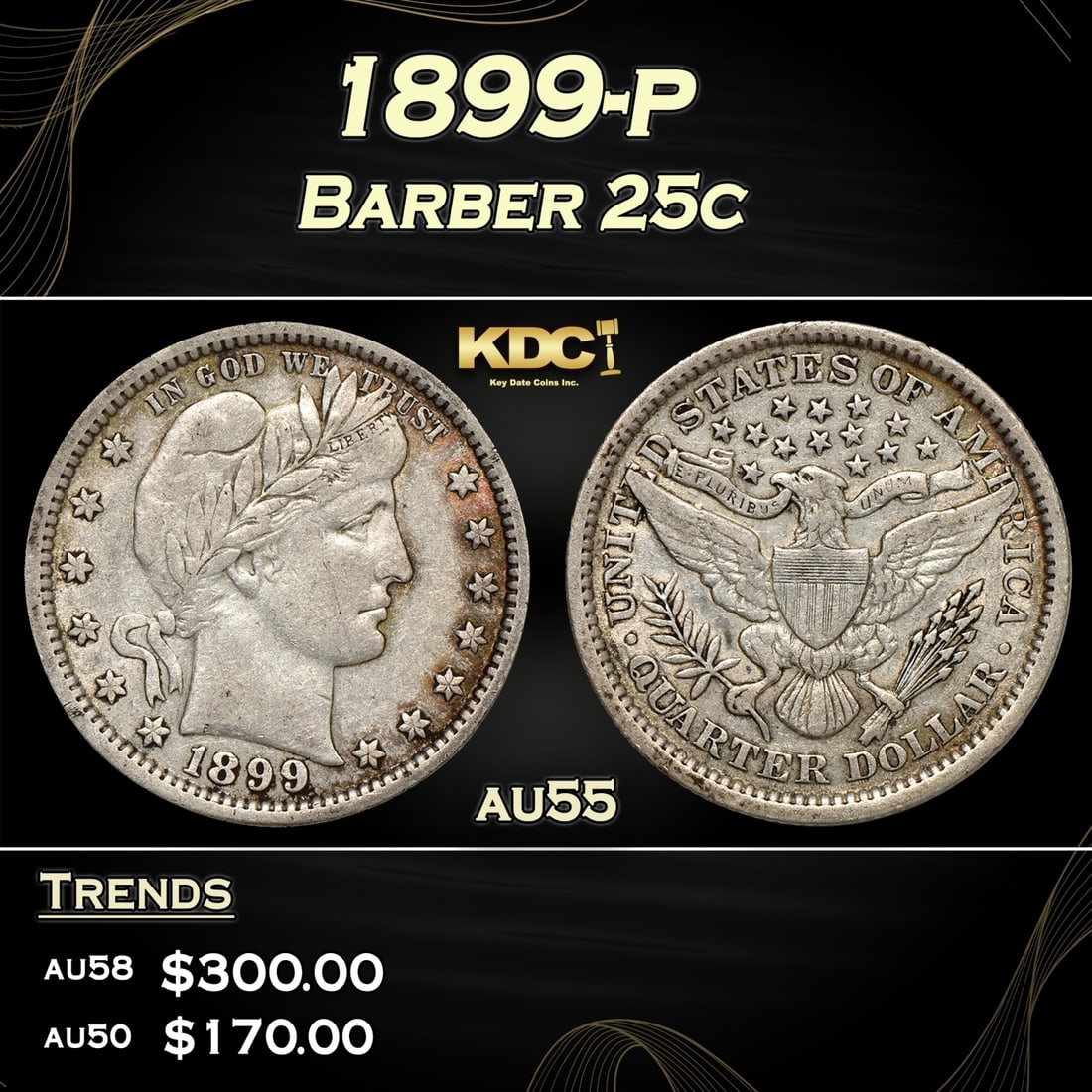 1899-p Barber Quarter 25c Grades Choice AU (1 of 3)