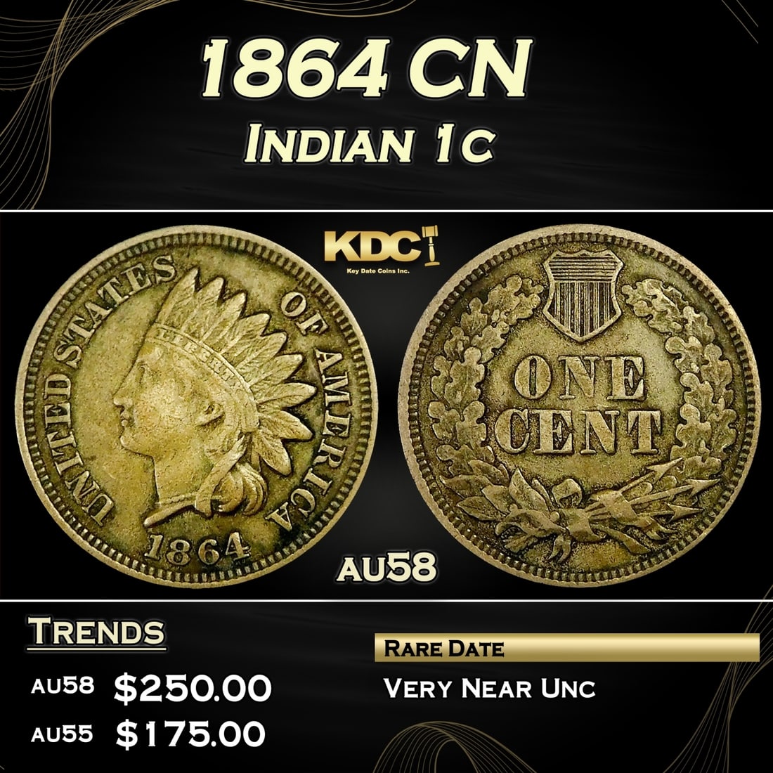 1864 CN Indian Cent 1c Grades Choice AU/BU Slider (1 of 3)