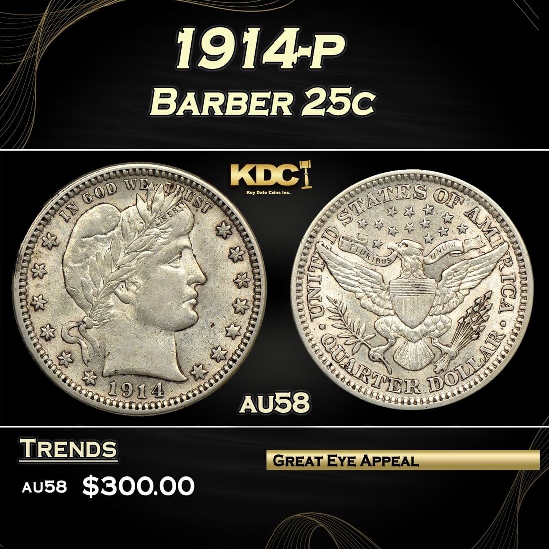 1914-p Barber Quarter 25c Grades Choice AU/BU Slider (1 of 3)