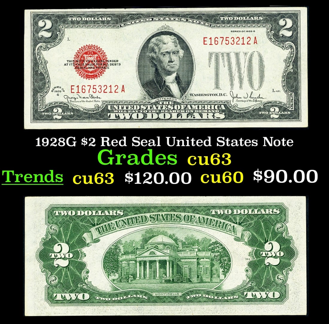 1928G $2 Red Seal United States Note Grades Select CU (1 of 3)