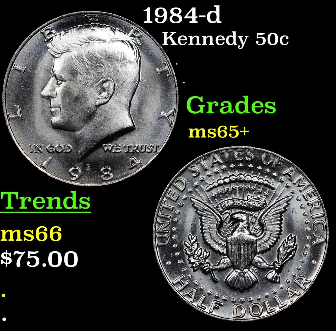1984-d Kennedy Half Dollar 50c Grades GEM+ Unc (1 of 3)