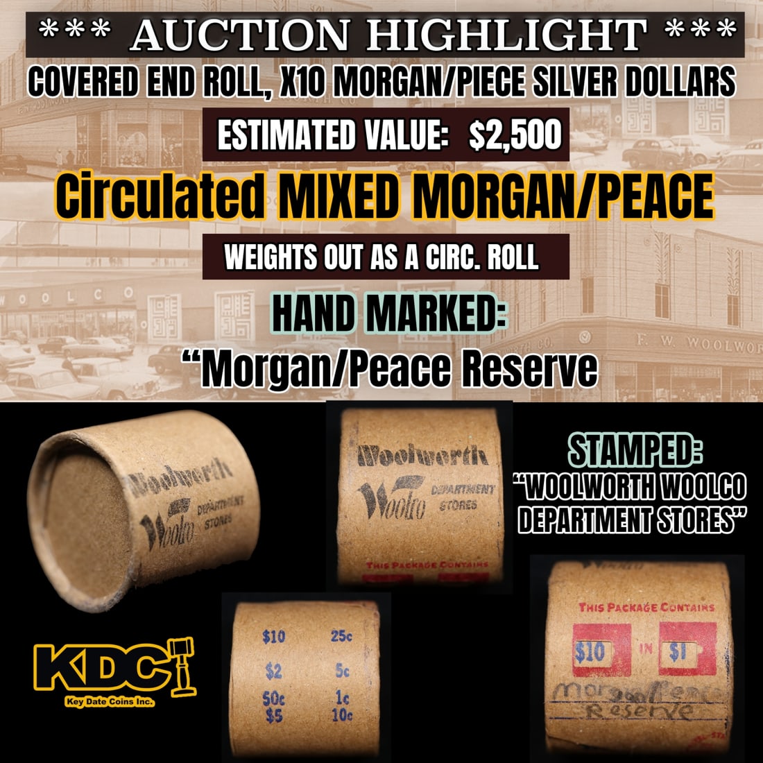*EXCLUSIVE* x10 Mixed Covered End Roll! Marked "Morgan/Peace Reserve"! - Huge Vault Hoard (FC): *EXCLUSIVE* x10 Mixed Covered End Roll! Marked "Morgan/Peace Reserve"! - Huge Vault Hoard (FC). Exciting News from The Long Island Hoard!Prepare to be amazed! Today, we are thrilled to offer an exclus
