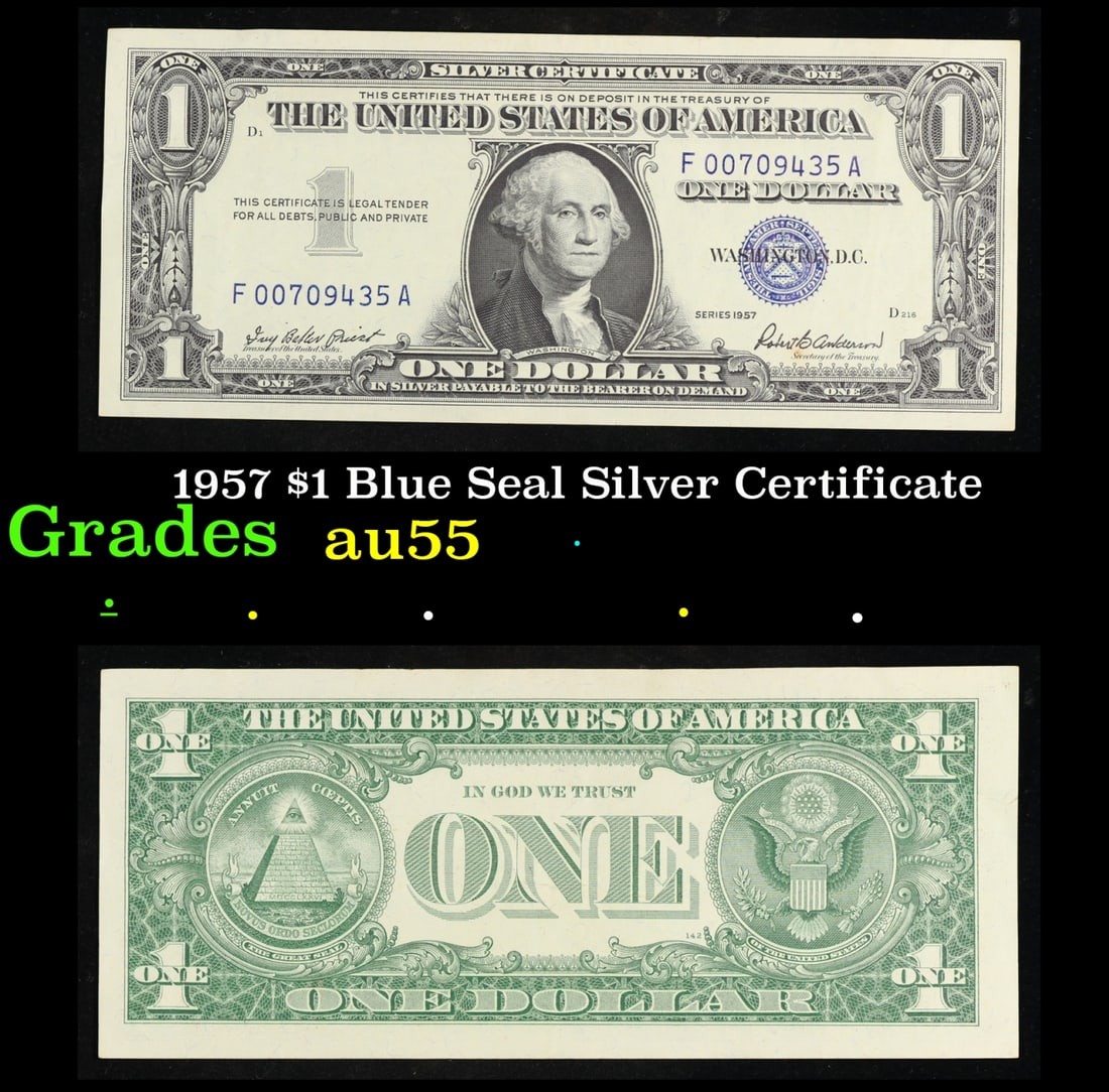 1957 $1 Blue Seal Silver Certificate Grades Choice AU (1 of 3)
