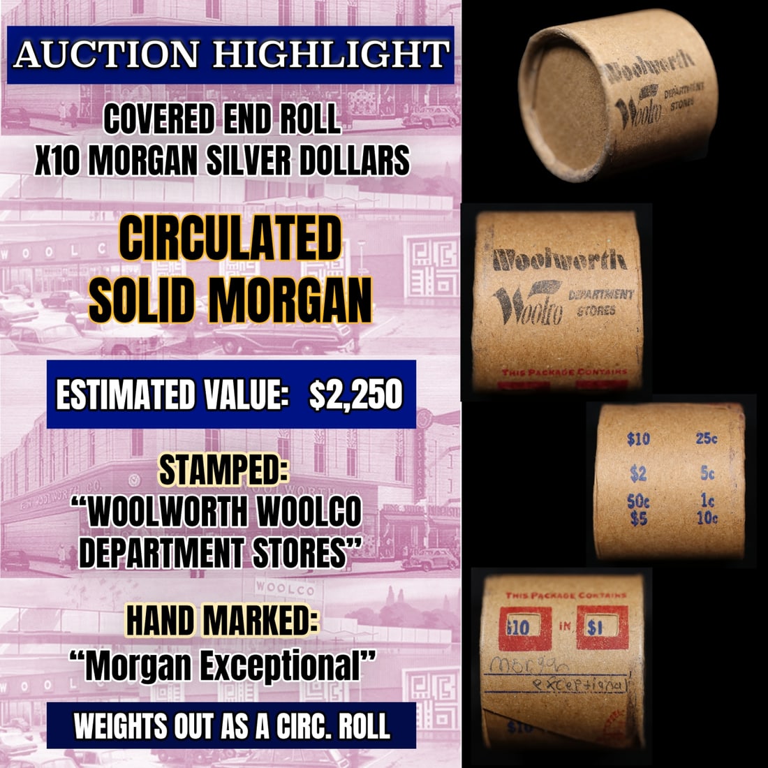 *EXCLUSIVE* Hand Marked " Morgan Exceptional," x10 coin Covered End Roll! - Huge Vault Hoard (FC): *EXCLUSIVE* Hand Marked " Morgan Exceptional," x10 coin Covered End Roll! - Huge Vault Hoard (FC). Exciting News from The Long Island Hoard!Prepare to be amazed! Today, we are thrilled to offer an exc