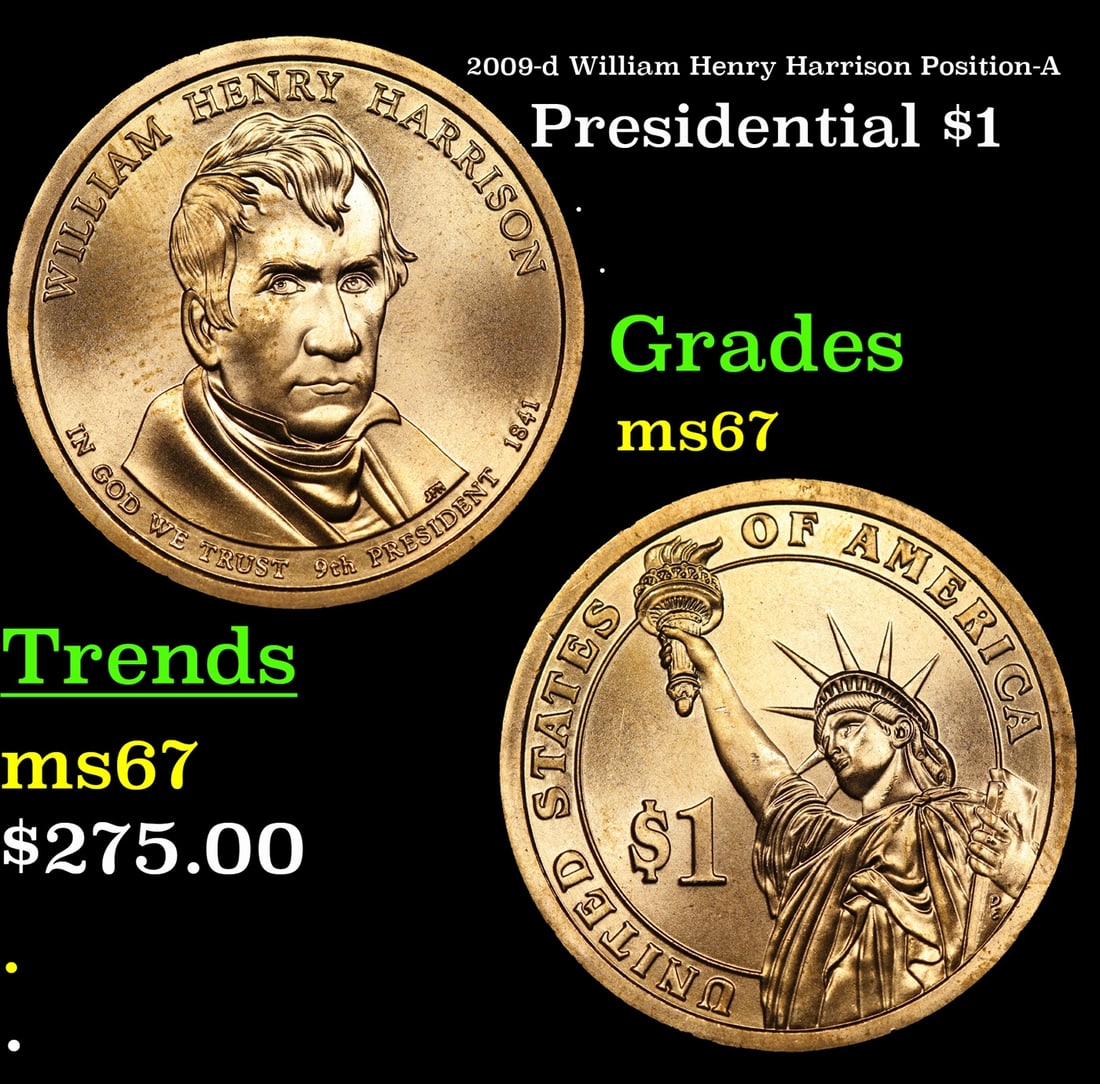 2009-d William Henry Harrison Position-A Presidential Dollar 1 ms67 SEGS: 2009-d William Henry Harrison Position-A Presidential Dollar 1 ms67 SEGS.