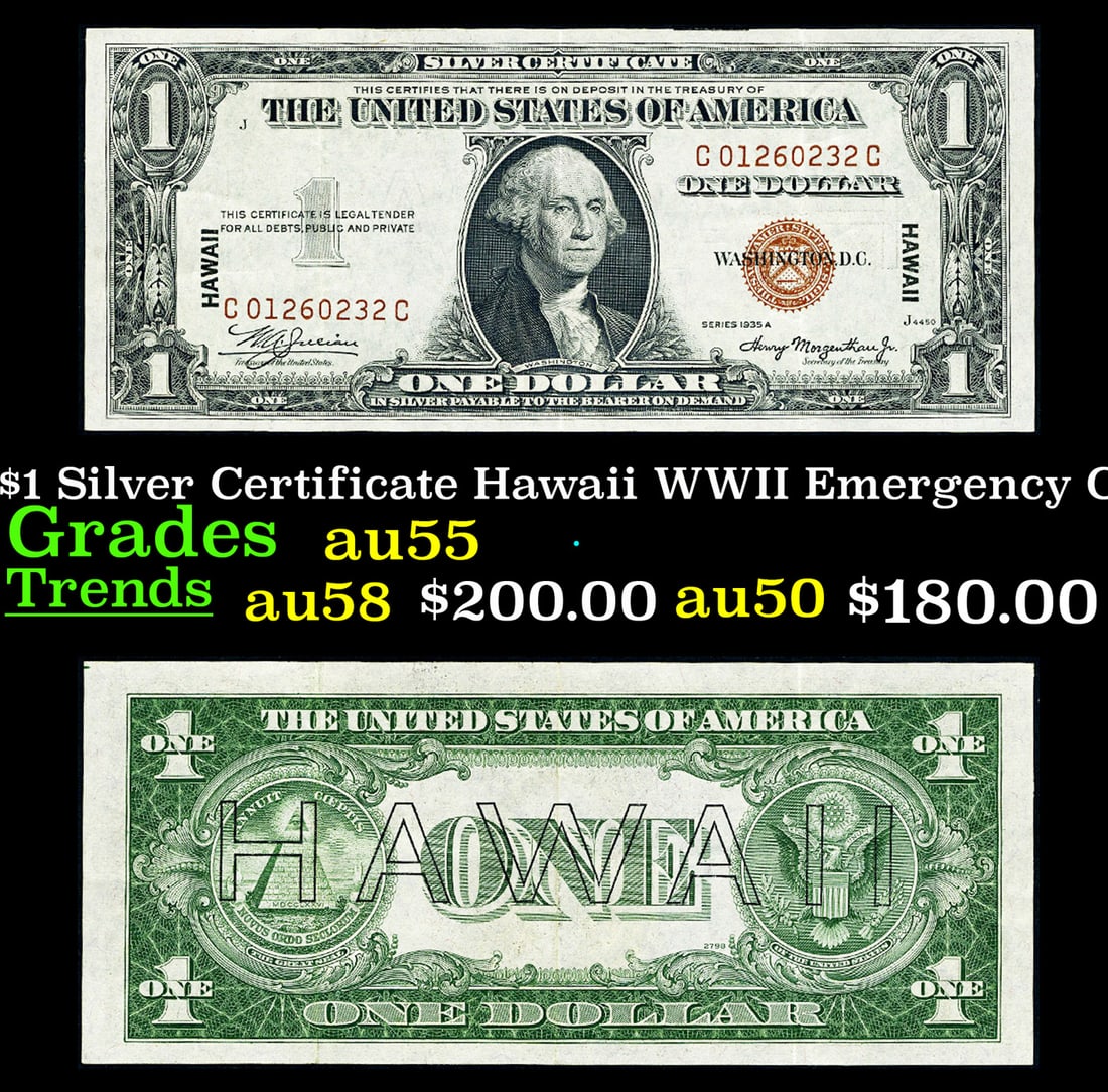 1935A $1 Silver Certificate Hawaii WWII Emergency Currency Grades Choice AU (1 of 3)