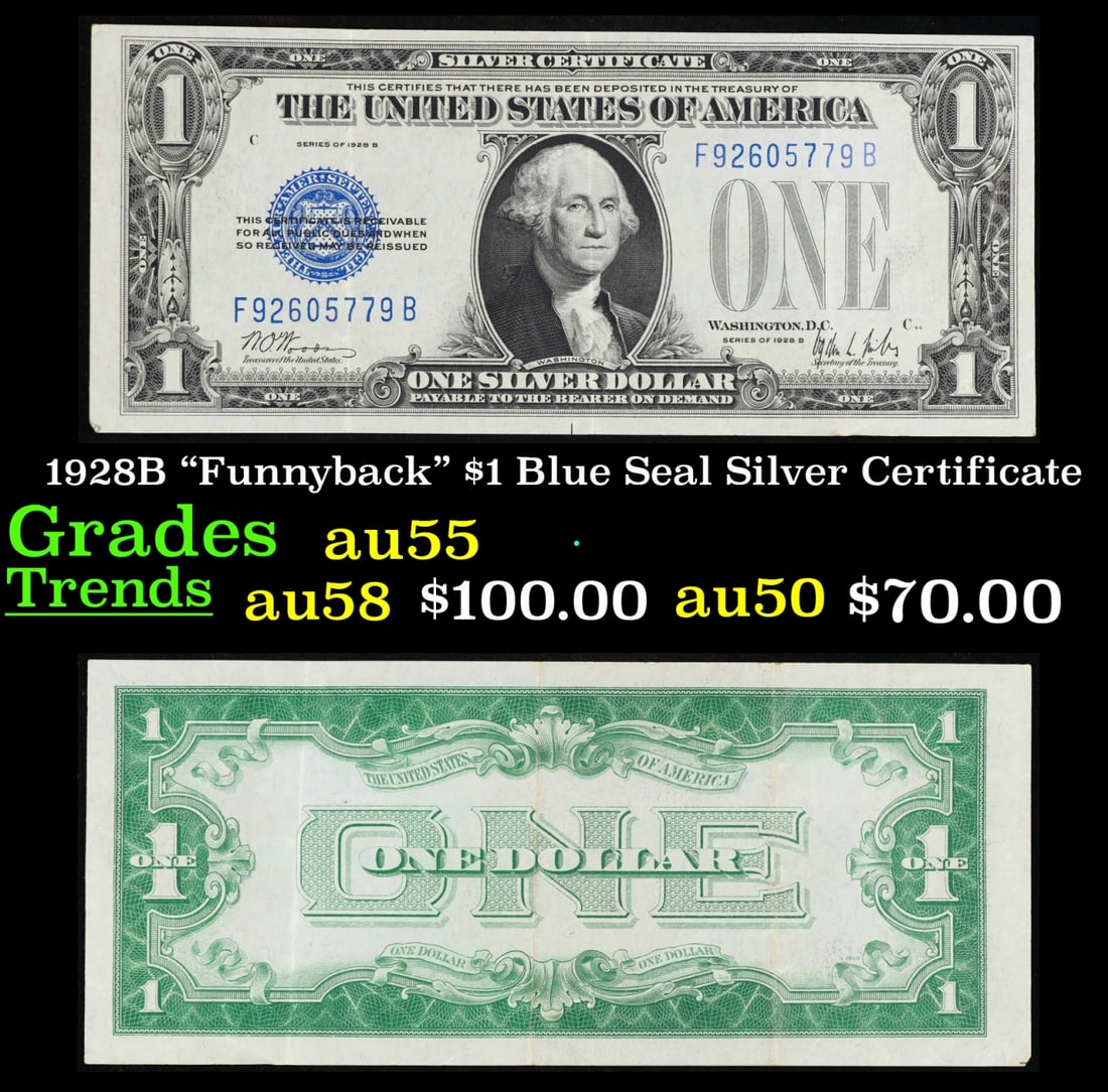 1928B "Funnyback" $1 Blue Seal Silver Certificate Grades Choice AU (1 of 3)
