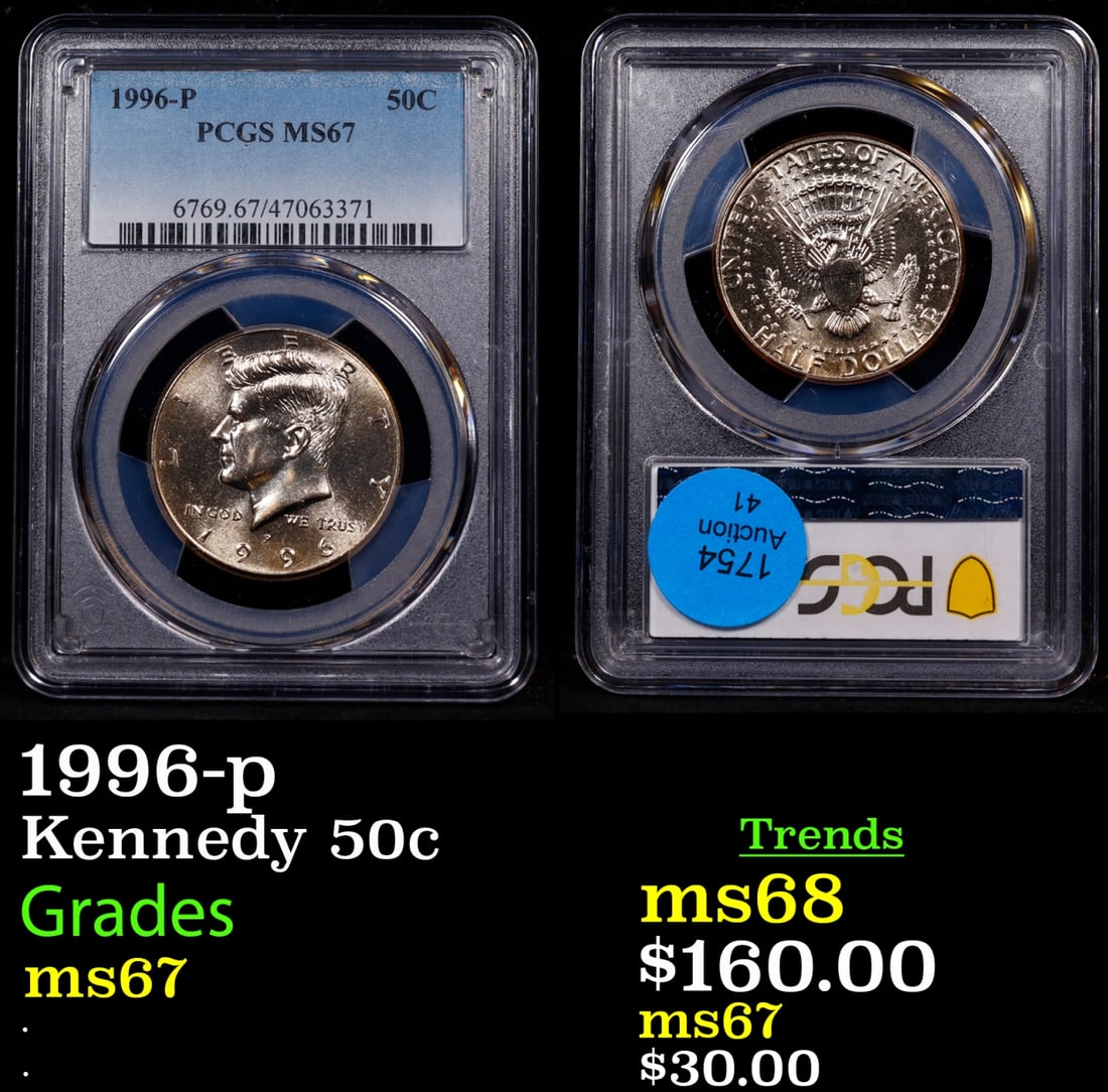 1996-p Kennedy Half Dollar 50c ms67 PCGS (1 of 3)