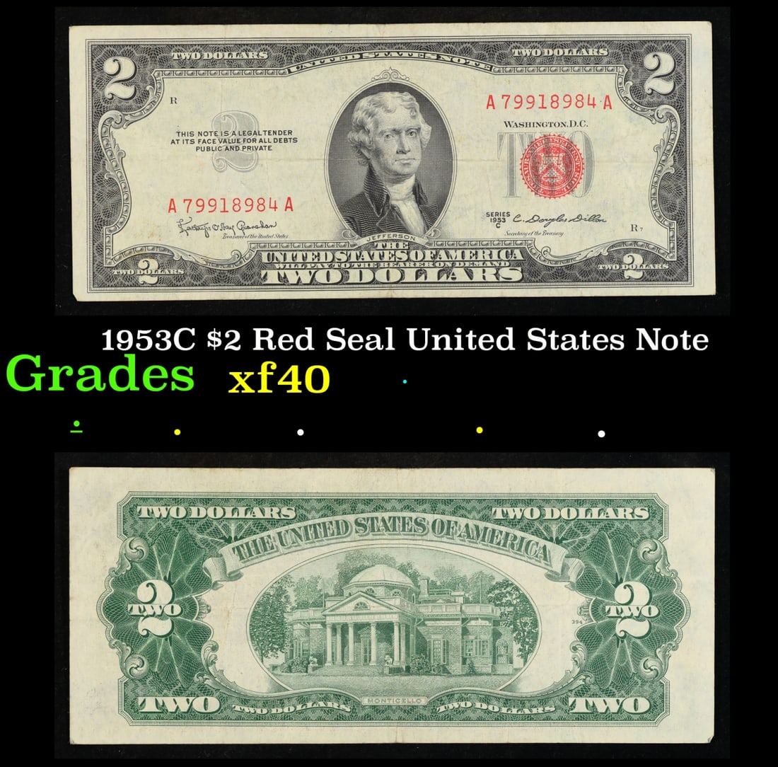 1953C $2 Red Seal United States Note Grades xf (1 of 3)