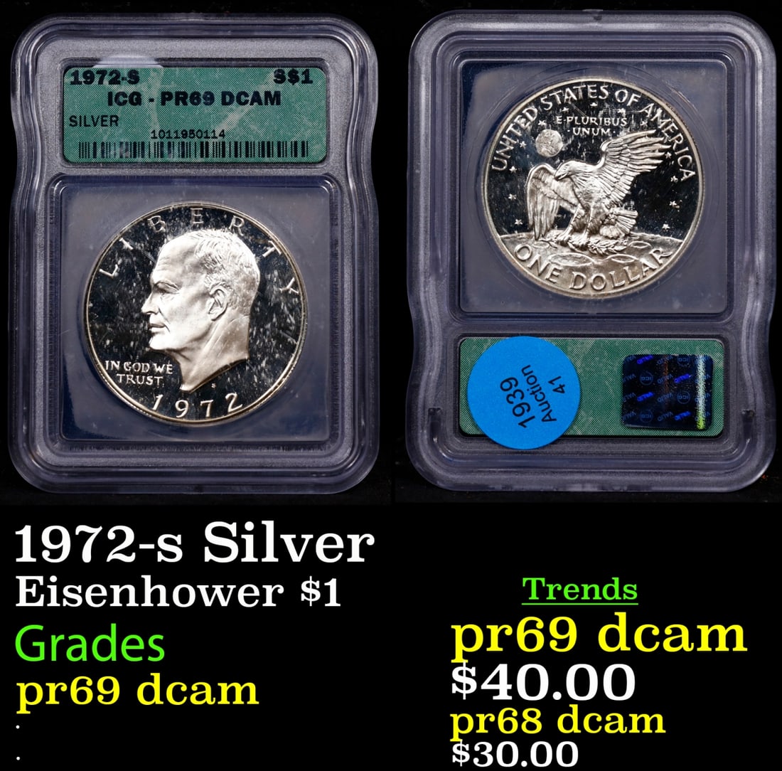 1972-s Silver Proof Eisenhower Dollar $1 pr69 dcam ICG (1 of 3)