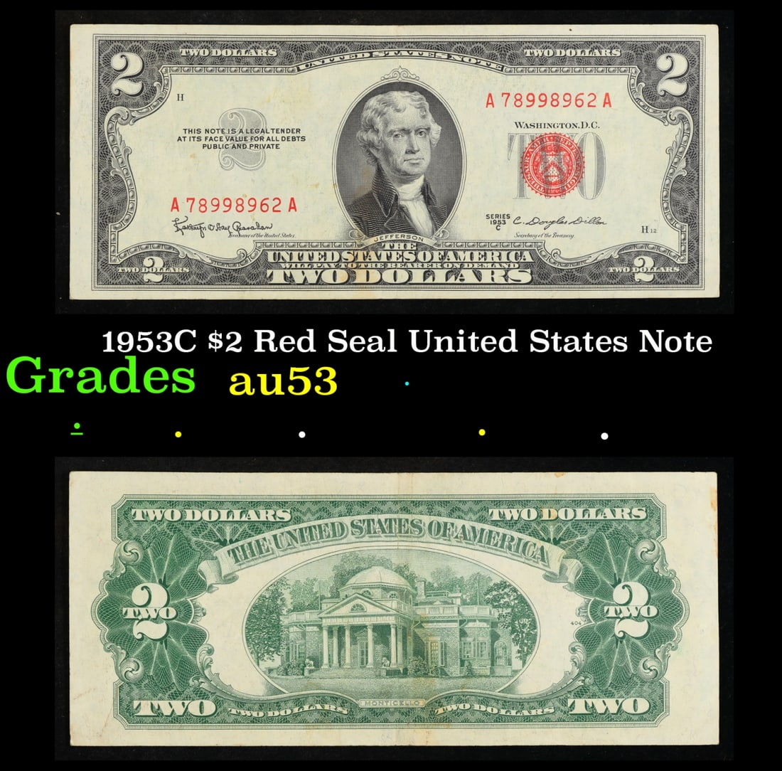 1953C $2 Red Seal United States Note Grades Select AU (1 of 3)