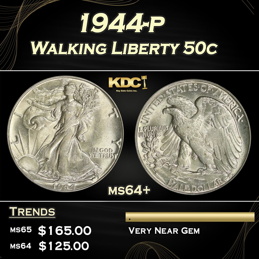 1944-p Walking Liberty Half Dollar 50c Grades Choice+ Unc: 1944-p Walking Liberty Half Dollar 50c Grades Choice+ Unc.