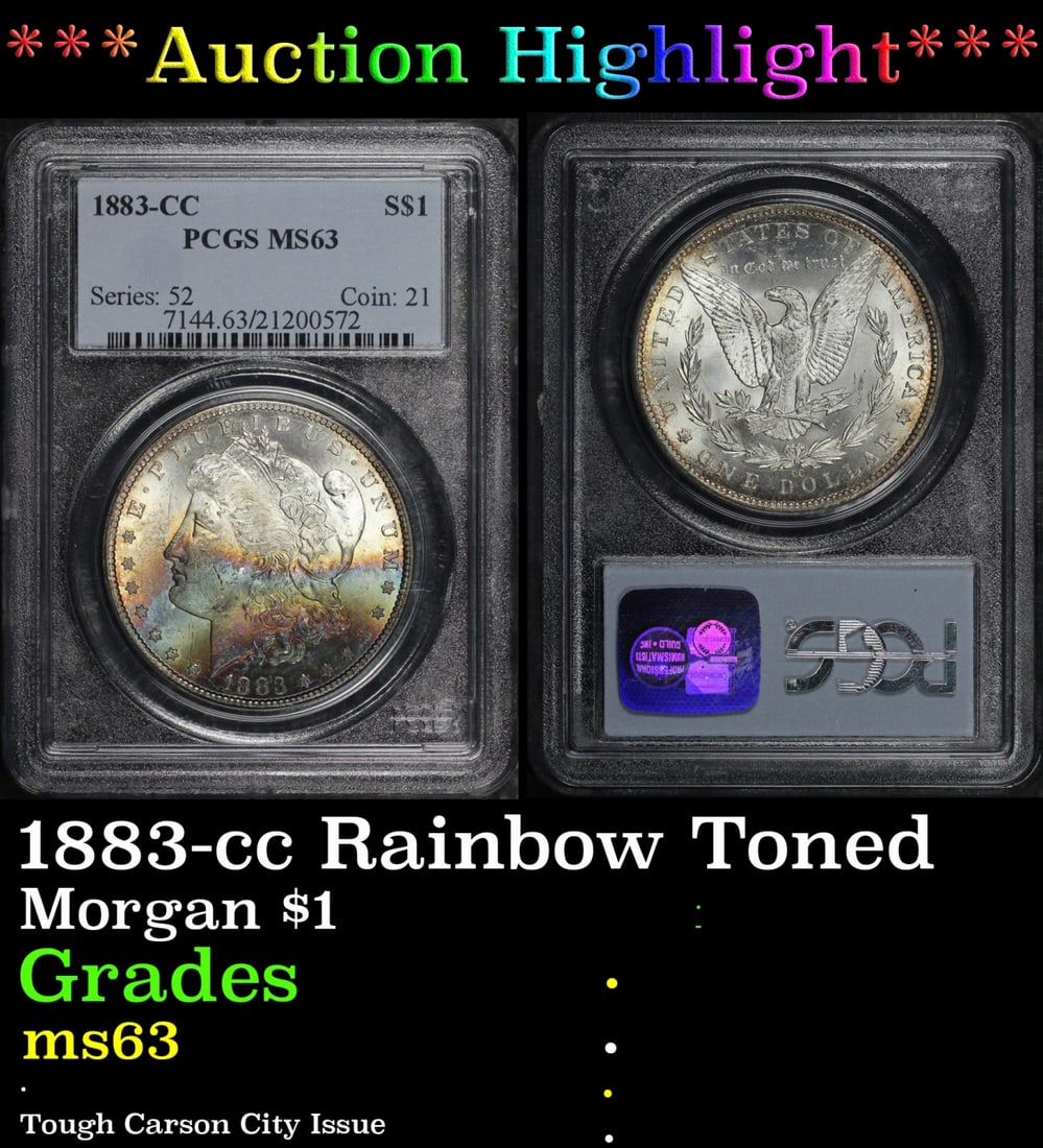 ***Major Highlight*** 1883-cc Morgan Dollar Rainbow Toned $1 ms63 PCGS (fc) (1 of 5)