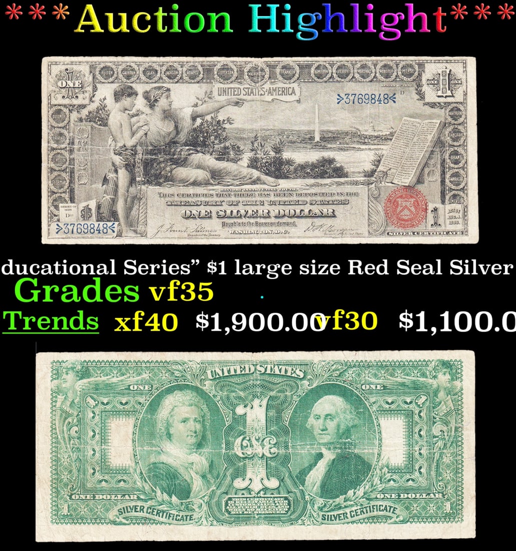 ***Major Highlight*** 1896 Martha & George Washington "Educational Series" $1 large size Red Seal (1 of 3)