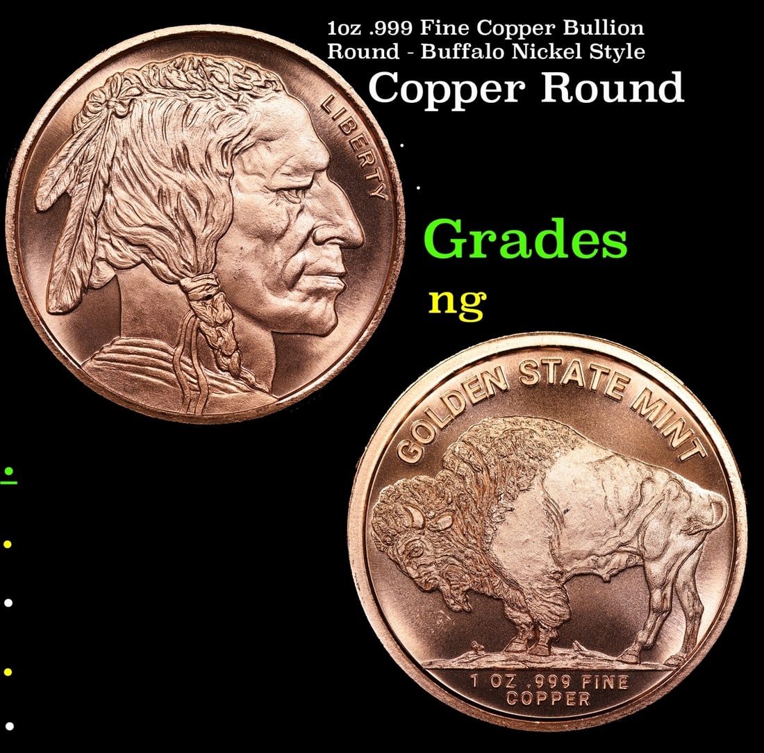 1oz .999 Fine Copper Bullion Round - Buffalo Nickel Style (1 of 3)