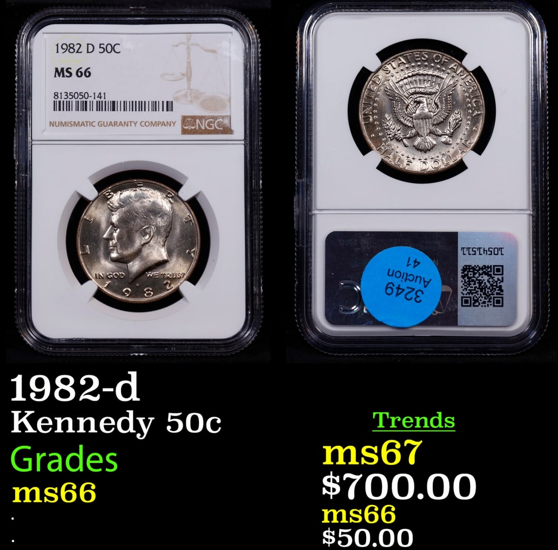 1982-d Kennedy Half Dollar 50c ms66 NGC (1 of 3)