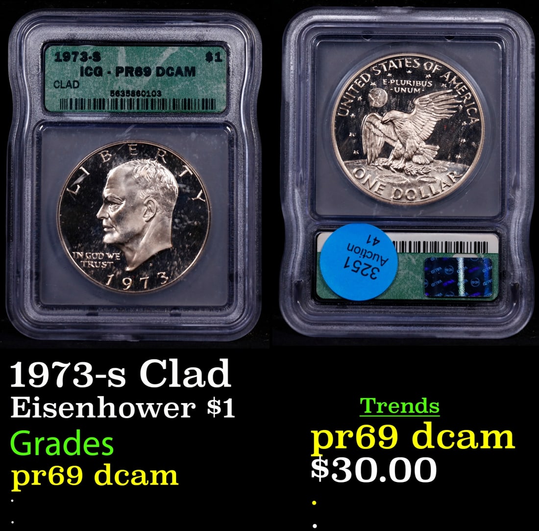 1973-s Clad Proof Eisenhower Dollar $1 pr69 dcam ICG (1 of 3)