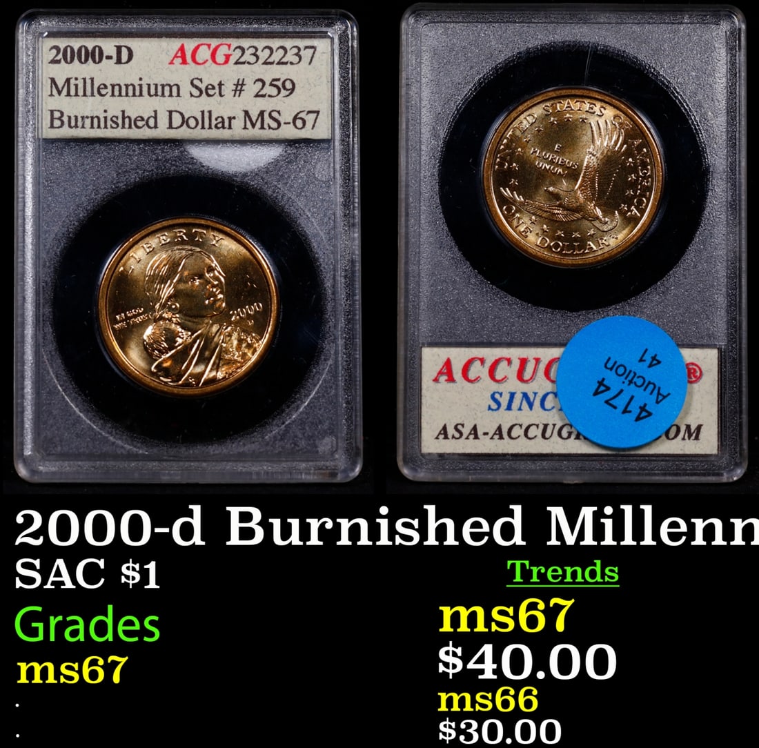 2000-d Sacagawea Dollar $1 Burnished Millennium Set ACG (1 of 3)