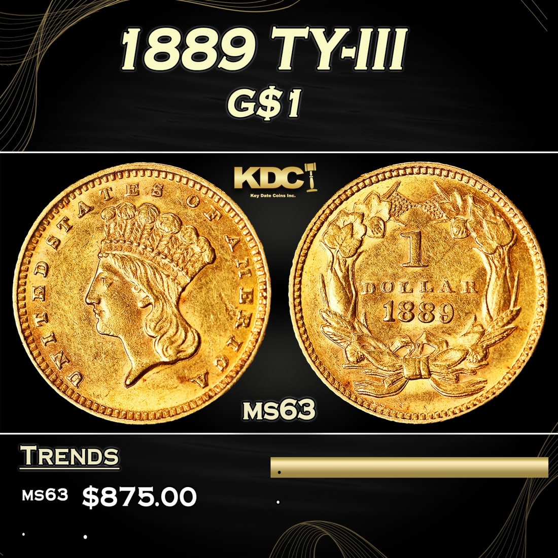 1889 Gold Dollar TY-III $1 Grades Select Unc (1 of 3)