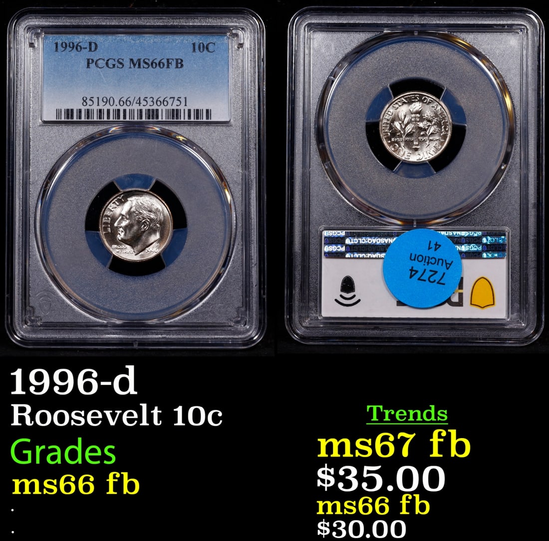 1996-d Roosevelt Dime 10c ms66 fb PCGS (1 of 3)