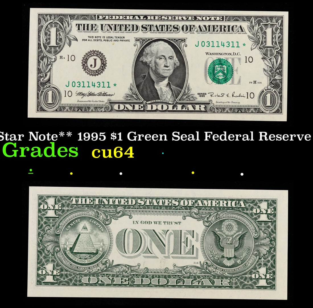 **Star Note** 1995 $1 Green Seal Federal Reserve Note Grades Choice CU (1 of 3)
