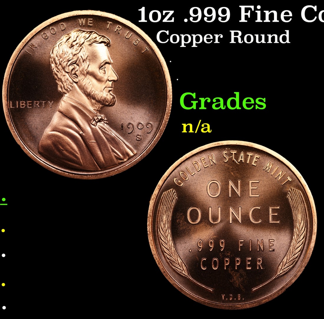 1oz .999 Fine Copper Bullion Round - Lincoln Penny Style Grades: 1oz .999 Fine Copper Bullion Round - Lincoln Penny Style Grades.
