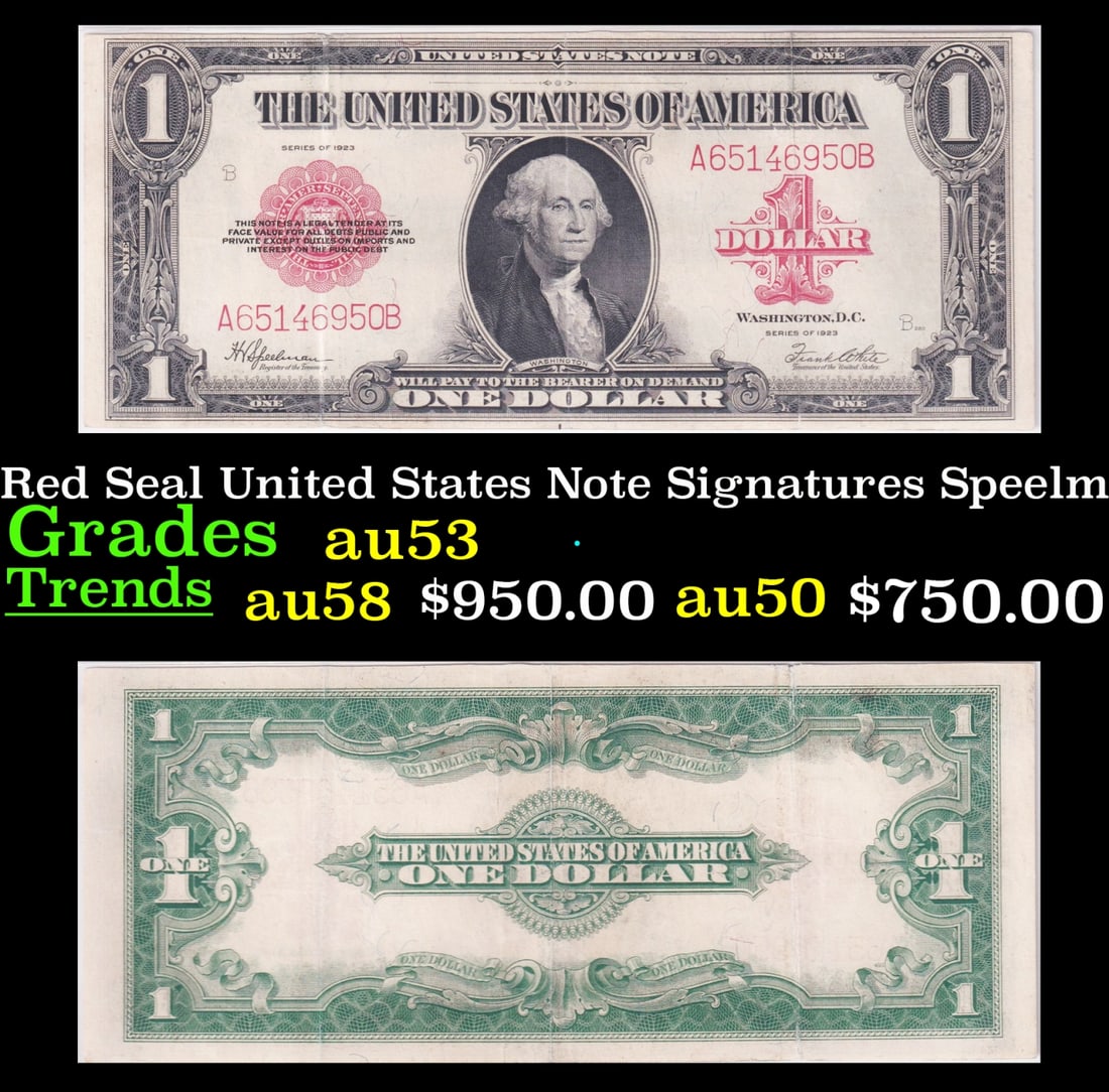 1923 $1 Red Seal United States Note Grades Select AU Signatures Speelman/White (1 of 3)