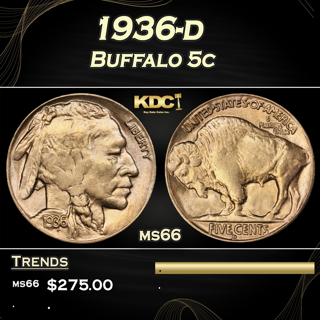 1936-d Buffalo Nickel 5c Grades GEM+ Unc (1 of 3)
