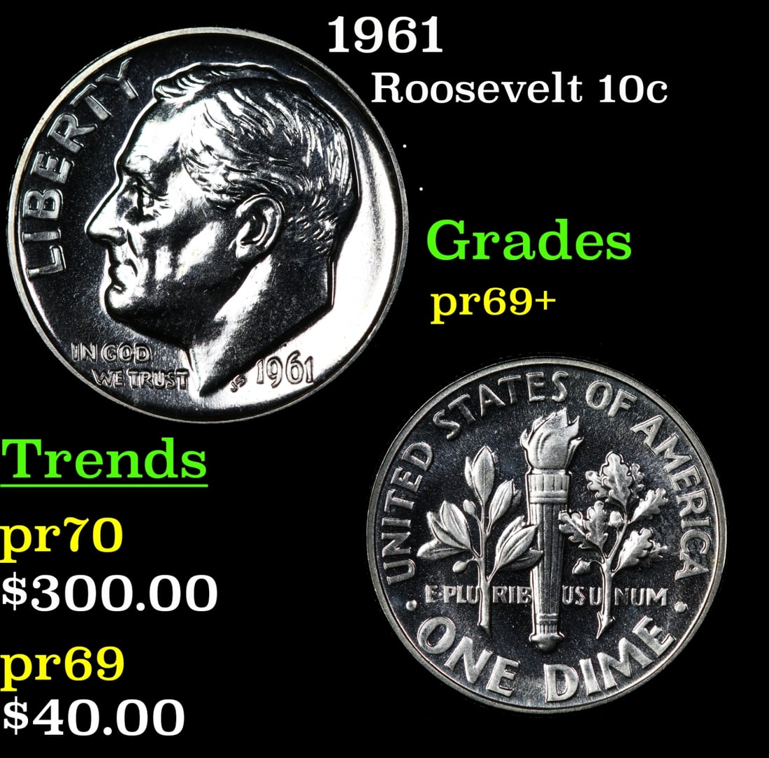 1961 Proof Roosevelt Dime 10c Grades GEM++ Proof (1 of 3)