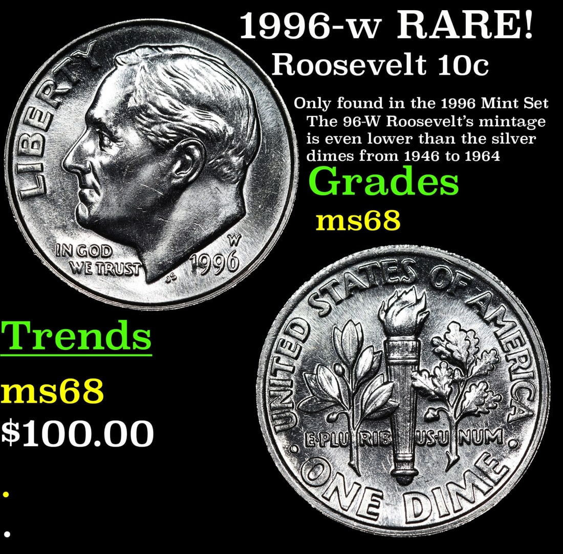 1996-w Roosevelt Dime RARE! 10c Grades GEM+++ Unc (1 of 3)