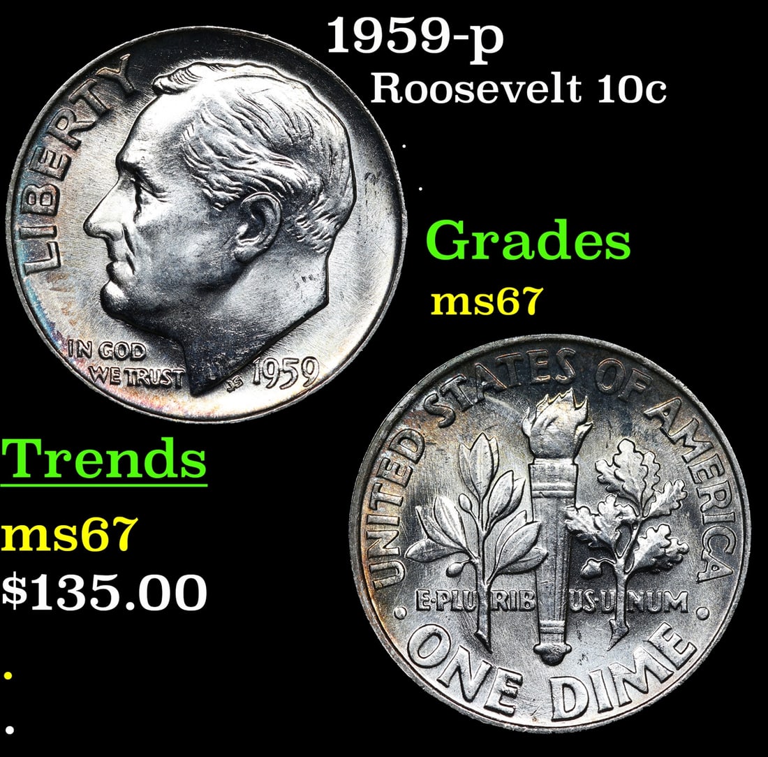 1959-p Roosevelt Dime 10c Grades GEM++ Unc (1 of 3)