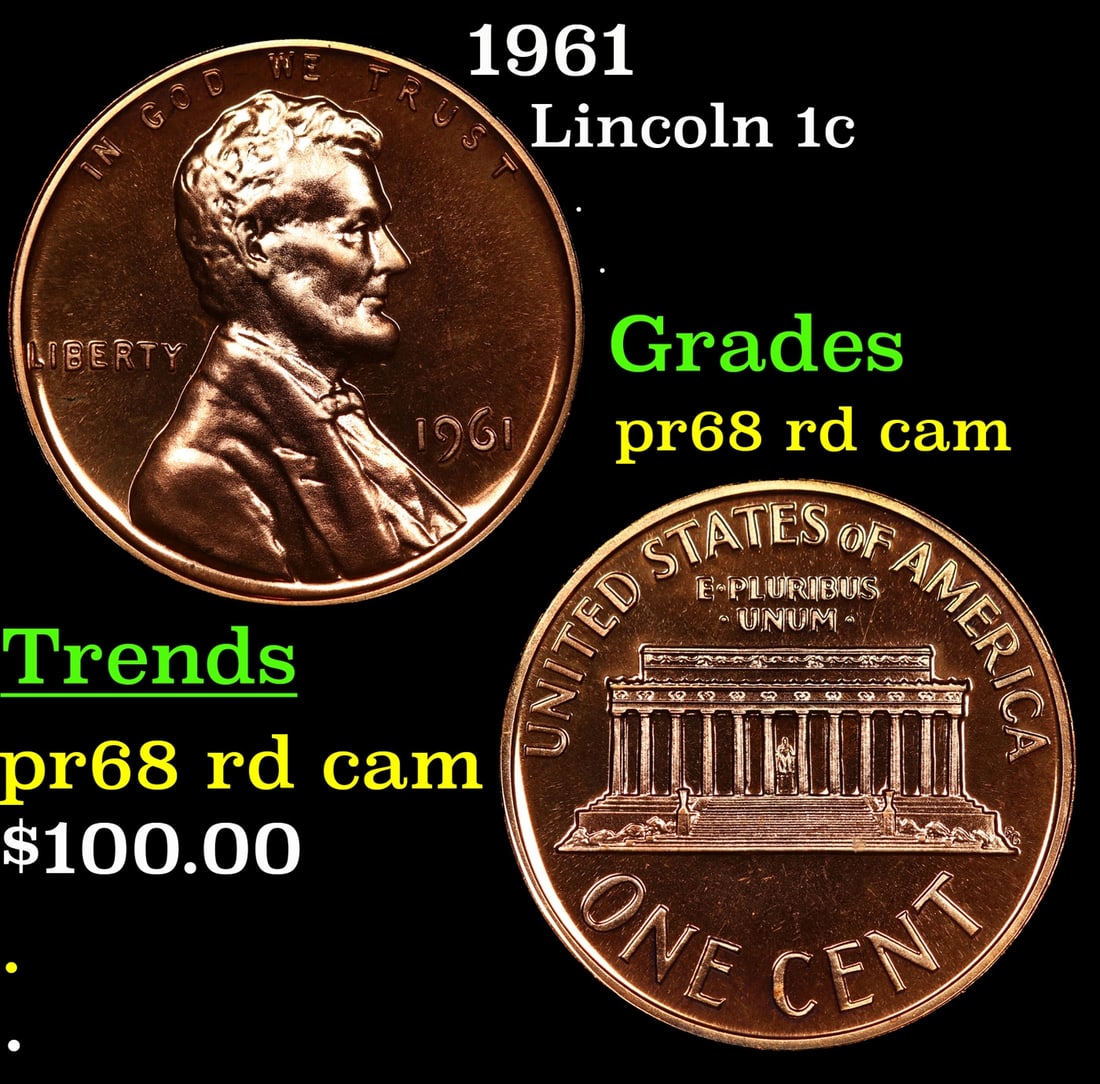 1961 Proof Lincoln Cent 1c Grades Gem++ Proof Red Cameo (1 of 3)
