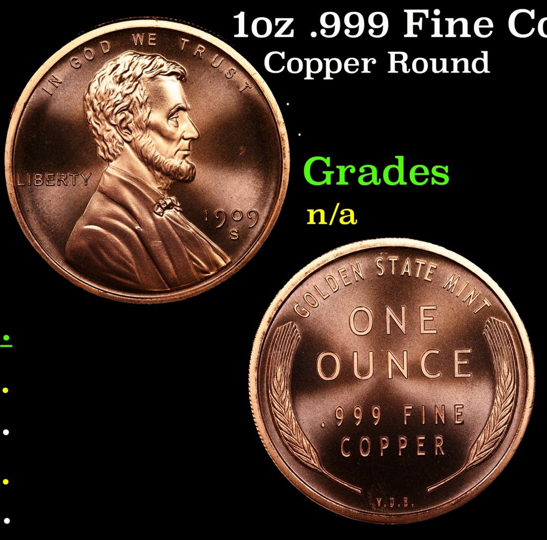 1oz .999 Fine Copper Bullion Round - Lincoln Penny Style Grades: 1oz .999 Fine Copper Bullion Round - Lincoln Penny Style Grades.
