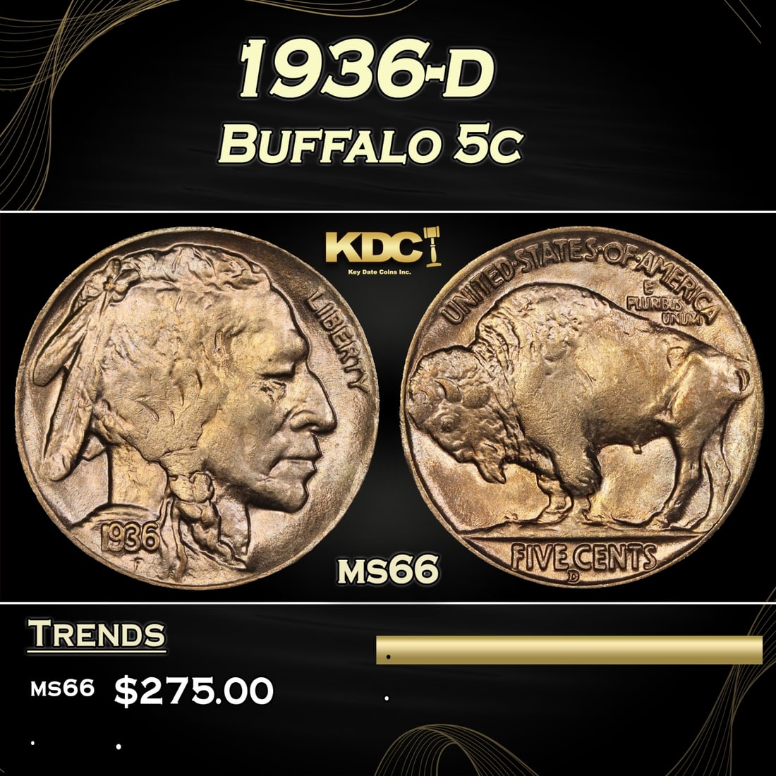 1936-d Buffalo Nickel 5c Grades GEM+ Unc (1 of 3)