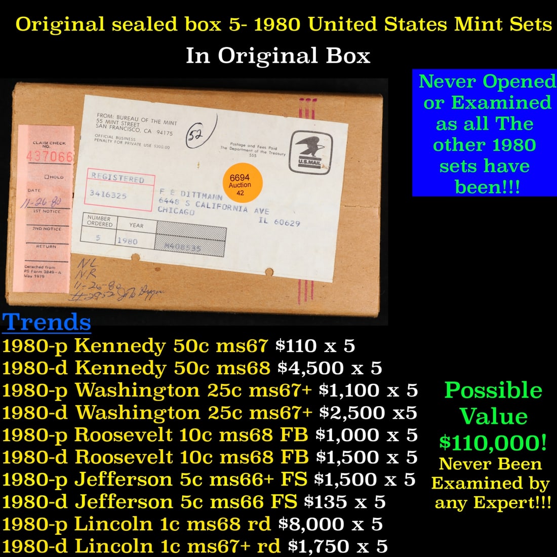 Original sealed box 5- 1980 United States Mint  Sets Grades (1 of 2)