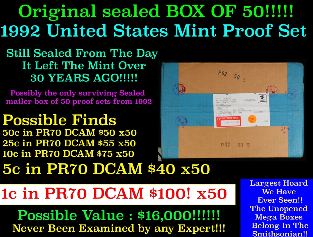 **Auction Highlight** ULTRA RARE POSSIBLY QNIQUE Original Sealed Box of x50 1992 United States Mint (1 of 2)