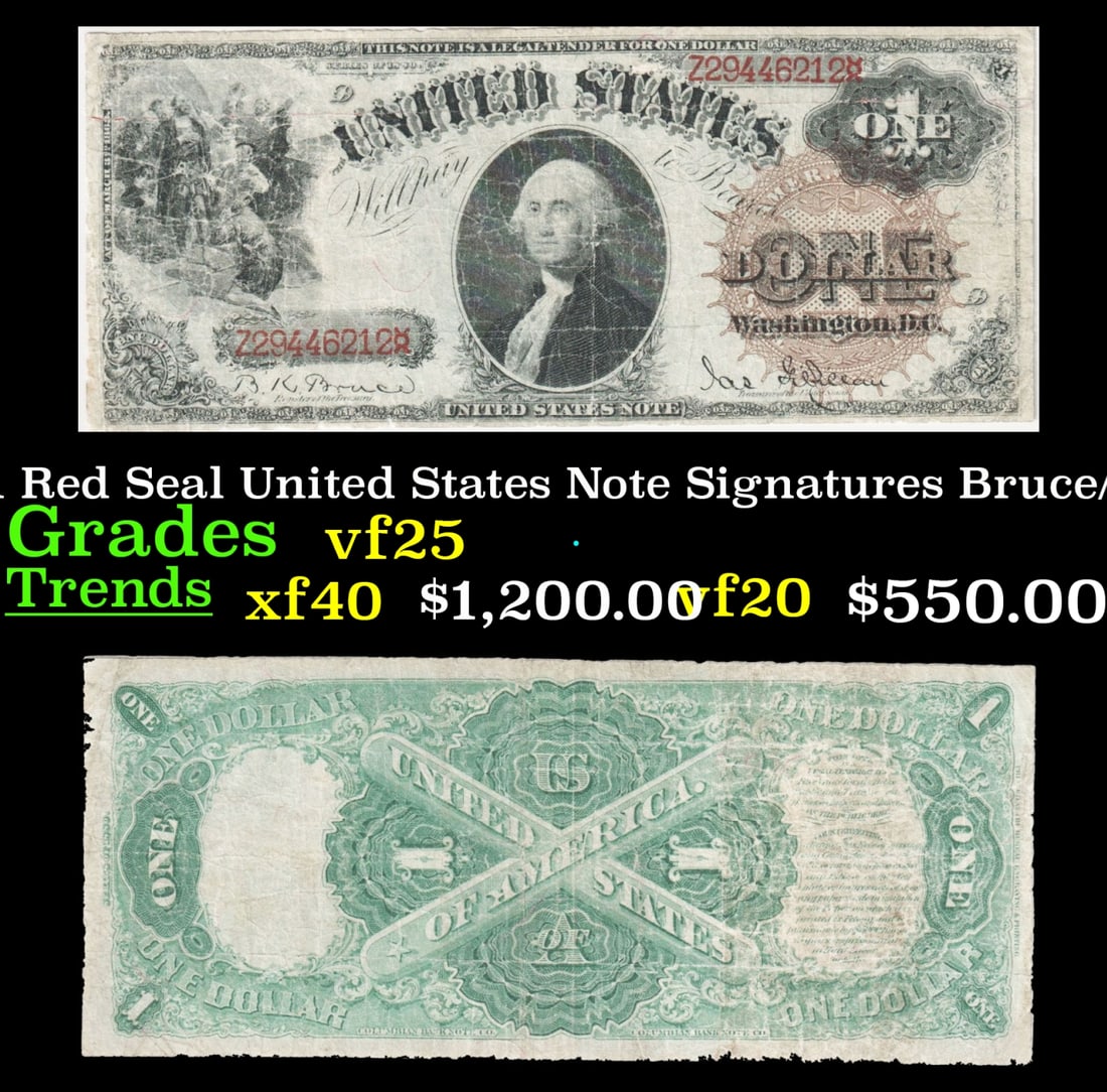 1880 $1 Red Seal United States Note Grades vf+ Signatures Bruce/Gilfillan (1 of 3)