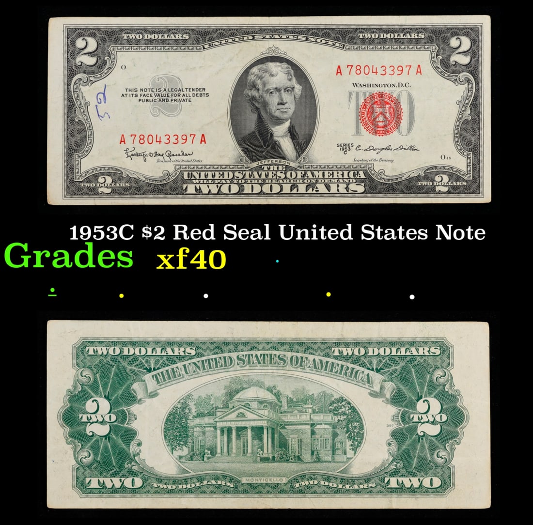 1953C $2 Red Seal United States Note Grades xf (1 of 3)