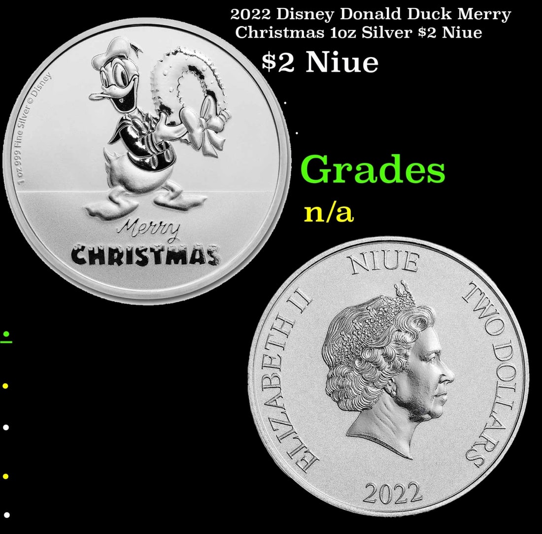2022 Disney Donald Duck Merry Christmas 1oz Silver $2 Niue Grades Ungraded: 2022 Disney Donald Duck Merry Christmas 1oz Silver $2 Niue Grades Ungraded.