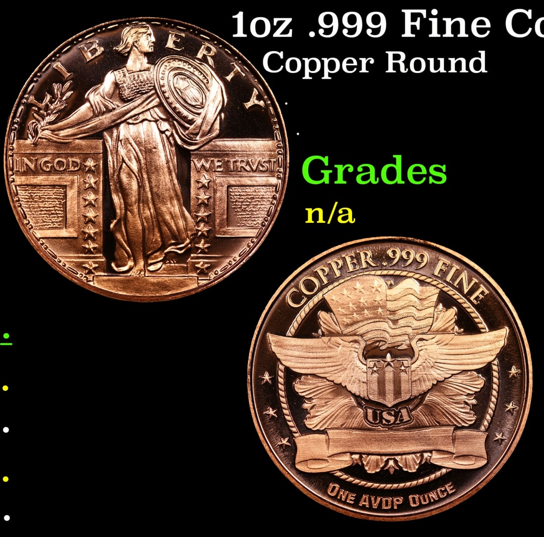 1oz .999 Fine Copper Bullion Round - Standing Liberty Style Grades Ungraded (1 of 3)